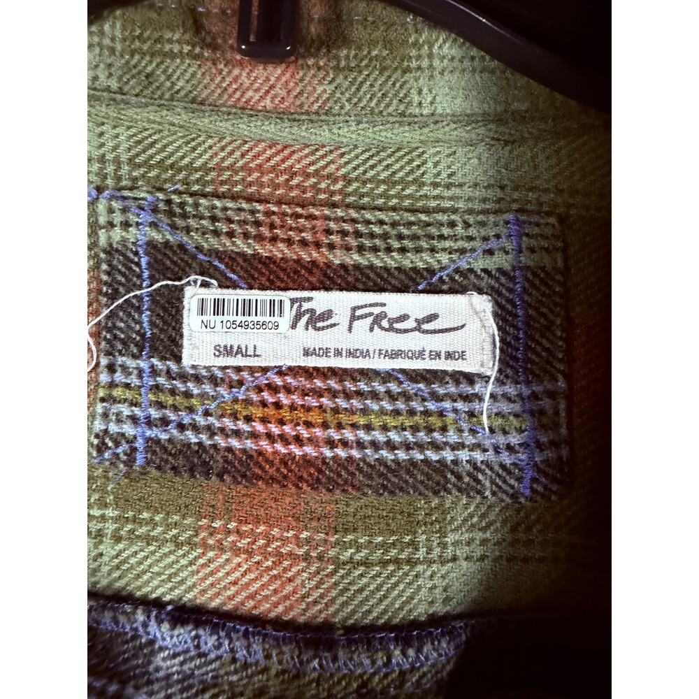 Free People We The Free Plaid Flannel Shirt Green Orange Oversized Shacket Small - Picture 2 of 7